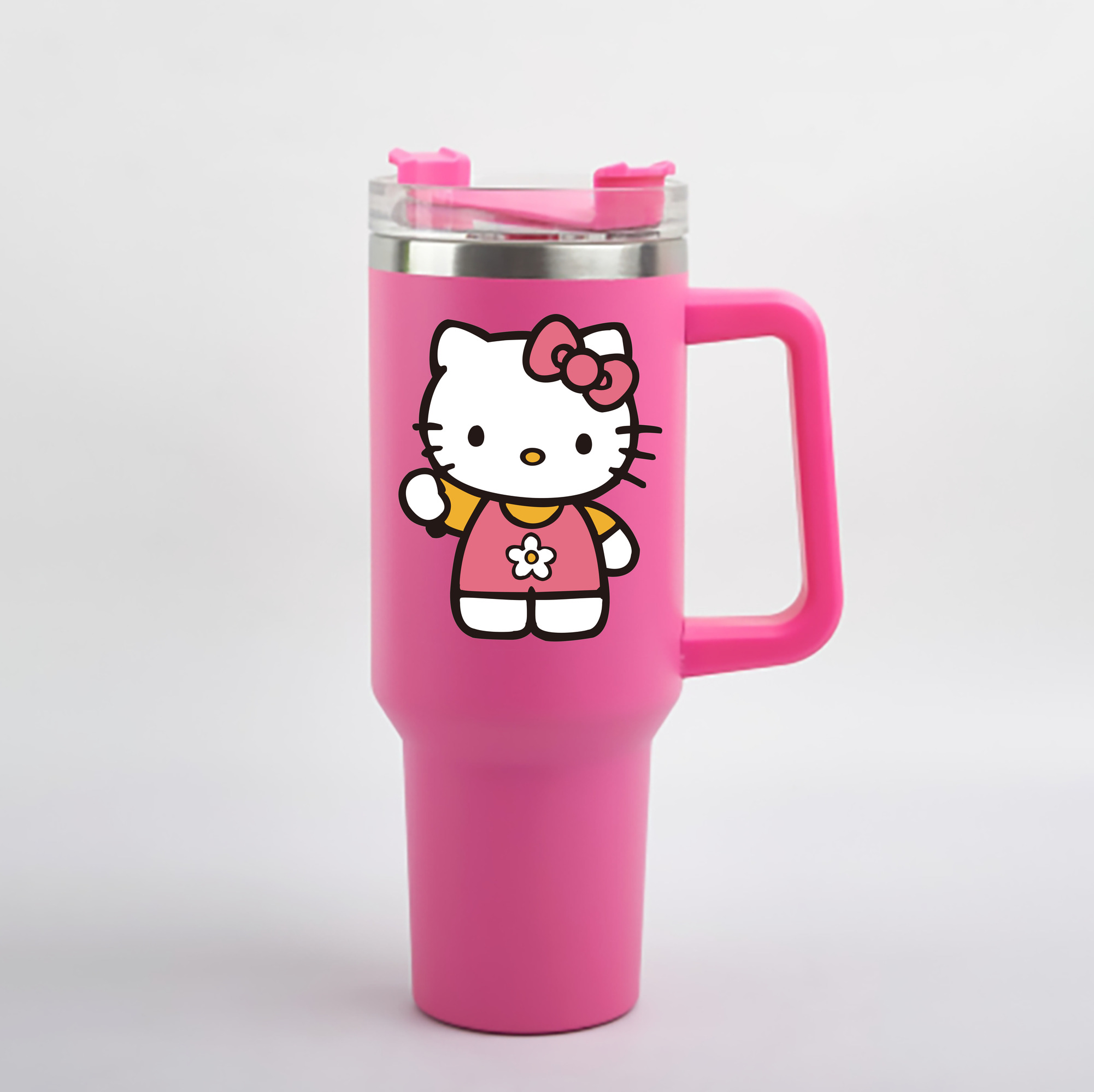 （画像用） Hello Kitty ハローキティ 1200mL車用タンブラー - クリスタルステッカー（プラスチックストロー付き）